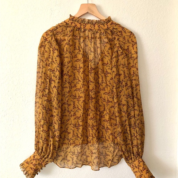 Jonathan Simkhai 100% silk chiffon yellow blouse Large - Picture 5 of 8